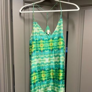 Rieley turquoise/green v-neck dress with braided straps. 100% silk.
